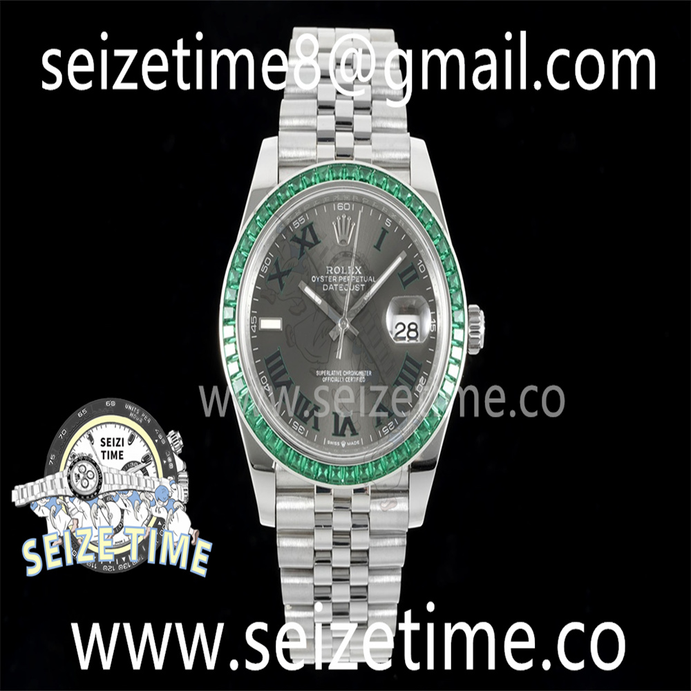DateJust 41 DIWF 1:1 Best Edition 904L Steel Green Diamonds Bezel Gray Dial Arabic Marker on Jubilee Bracelet SA3235