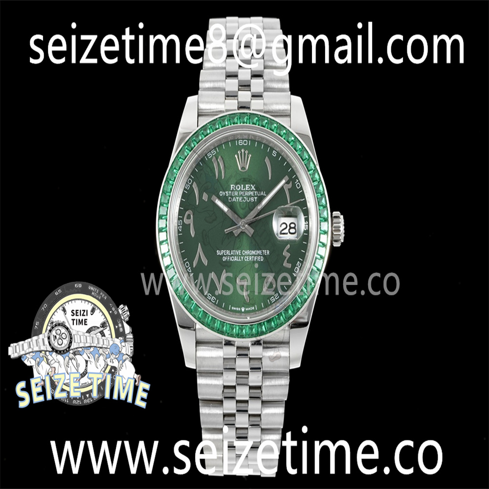 DateJust 36 DIWF 1:1 Best Edition 904L Steel Green Diamonds Bezel Green Dial Arabic Marker on Jubilee Bracelet SA3235