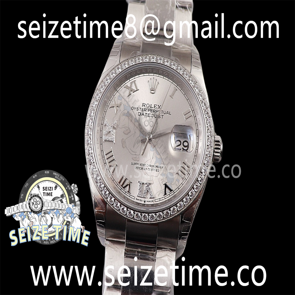 Datejust 36 SS EWF 1:1 Best Edition Diamond Bezel Silver Dial Diamonds 6/9 Markers on SS Oyster Bracelet A3235