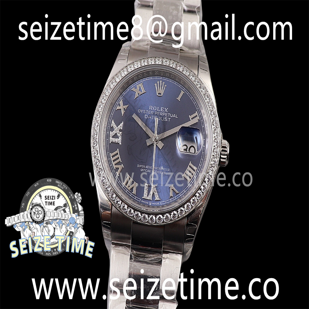 Datejust 36 SS EWF 1:1 Best Edition Diamond Bezel Blue Dial Diamonds 6/9 Markers on SS Oyster Bracelet A3235