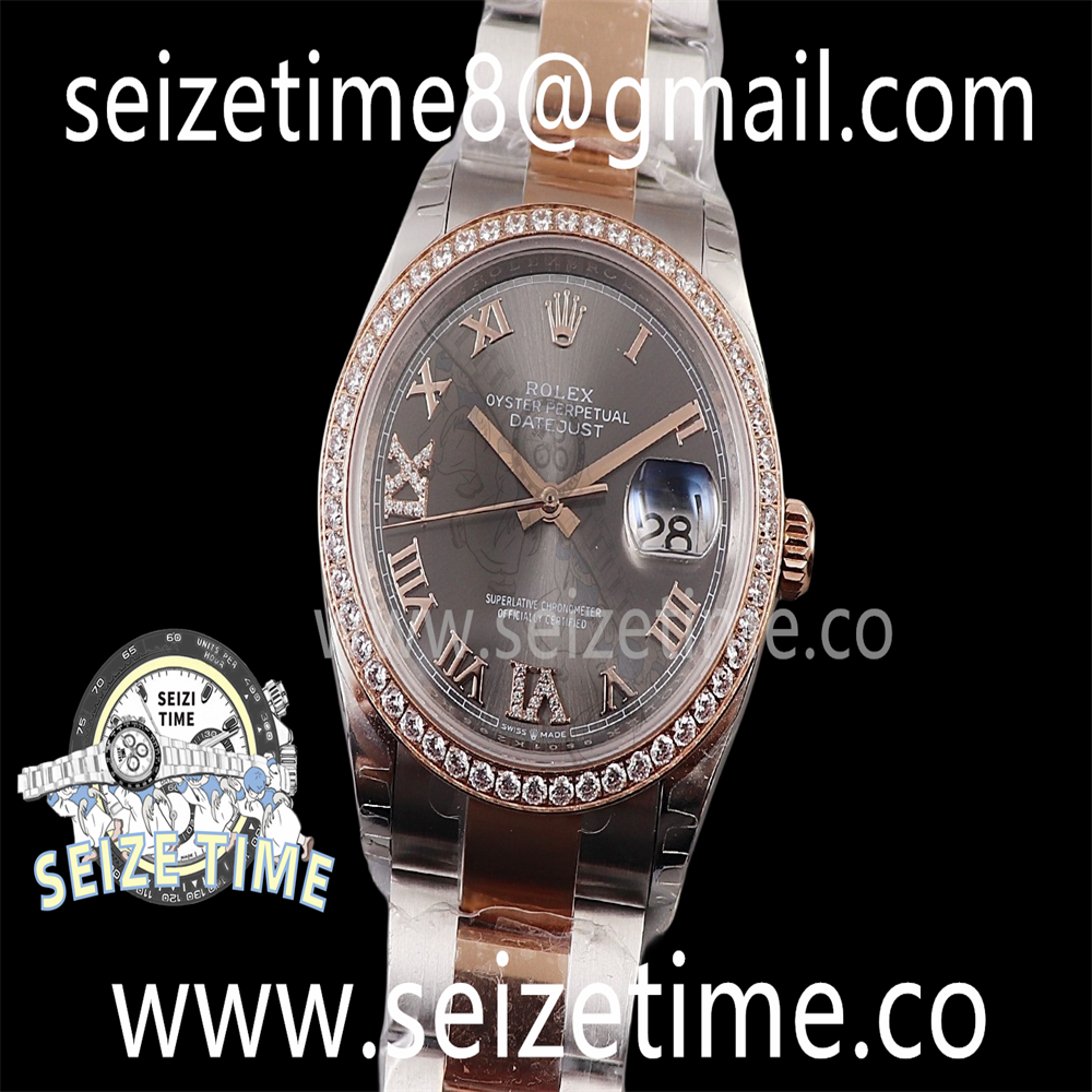 Datejust 36 RG/SS EWF 1:1 Best Edition Diamond Bezel Grey Dial Diamonds 6/9 Markers on RG/SS Oyster Bracelet A3235