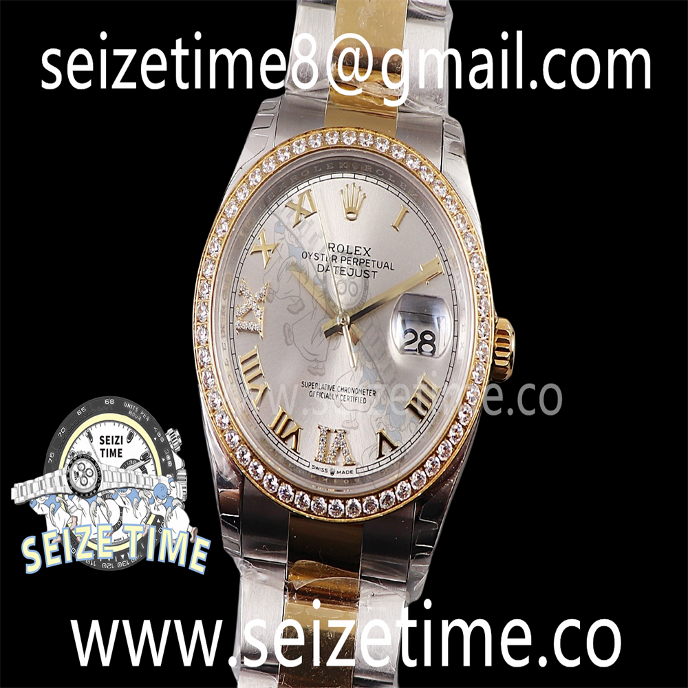 Datejust 36 YG/SS EWF 1:1 Best Edition Diamond Bezel Silver Dial Diamonds 6/9 Markers on YG/SS Oyster Bracelet A3235