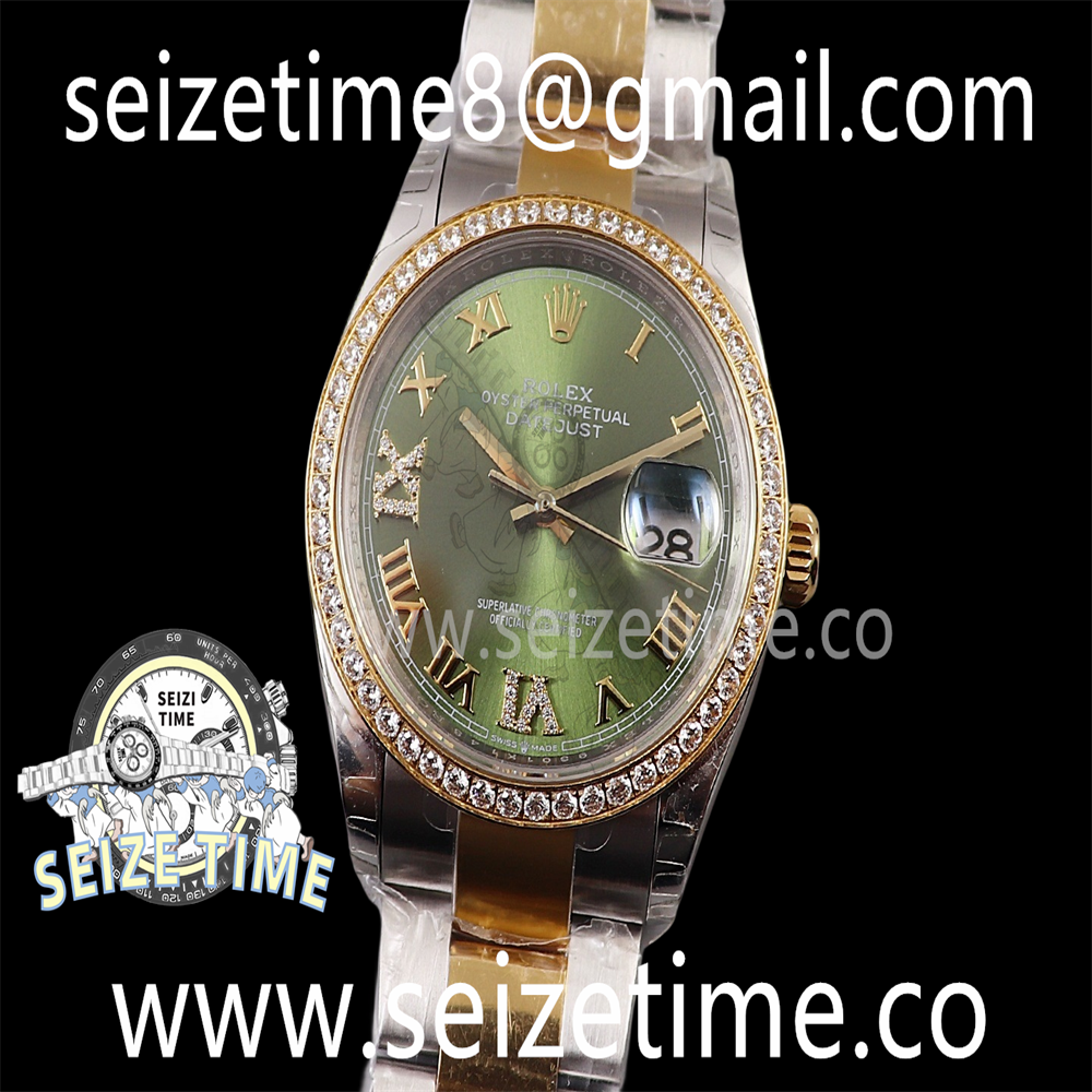 Datejust 36 YG/SS EWF 1:1 Best Edition Diamond Bezel Green Dial Diamonds 6/9 Markers on YG/SS Oyster Bracelet A3235
