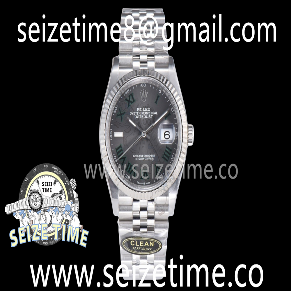 DateJust 36 126234 Clean 1:1 Best Edition 904L Steel Gray Dial Green Roman Markers on Jubilee Bracelet VR3235