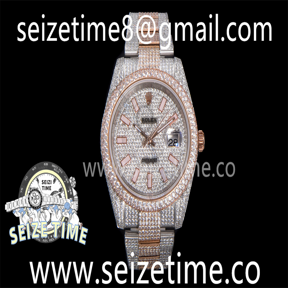 Datejust 41 SS/RG Full Diamonds TWF 1:1 Best Edition Stick Markers Dial on SS/RG Oyster Bracelet A2824