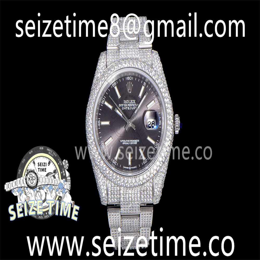 Datejust 41 SS Full Diamonds TWF 1:1 Best Edition Grey Dial on SS Oyster Bracelet A2824