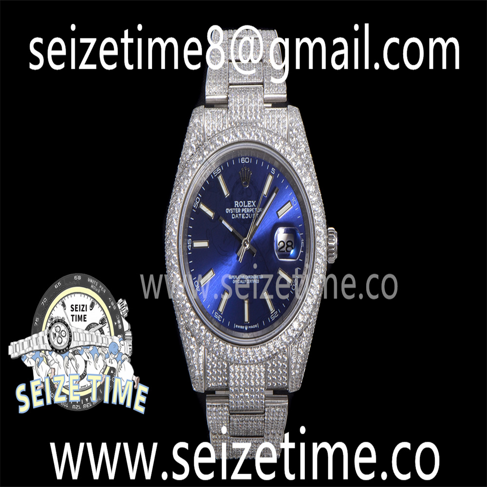 Datejust 41 SS Full Diamonds TWF 1:1 Best Edition Blue Dial on SS Oyster Bracelet A2824