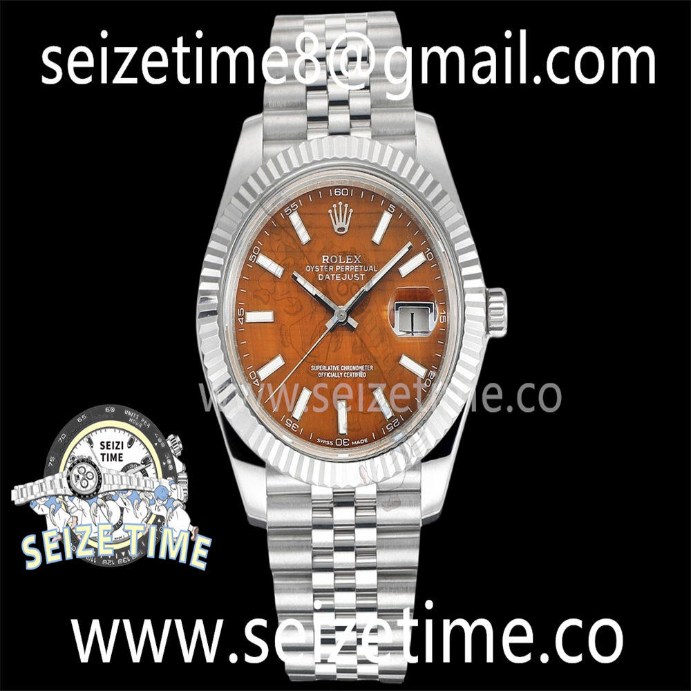 Datejust 41mm 904L SS F8F 1:1 Best Edition Fluted Bezel Orange Tiger Eye Dial on SS Jubilee Bracelet VR3235