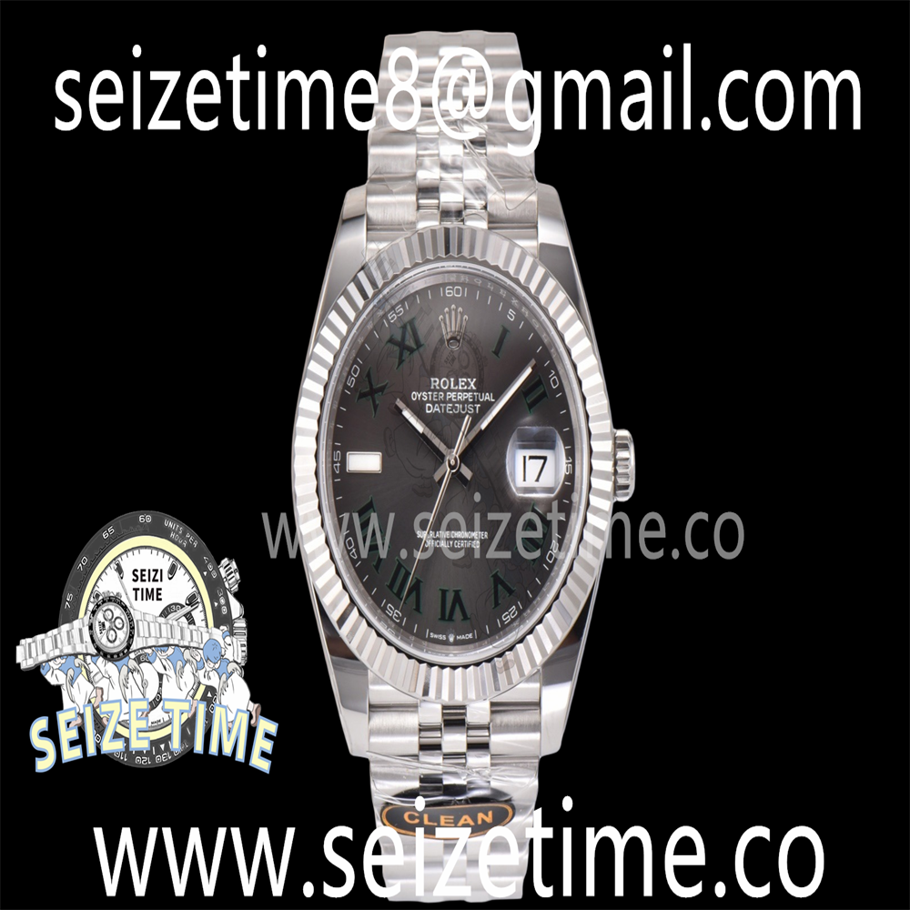 Datejust 41 126334 SS 904L Steel Clean 1:1 Best Edition Gray Dial Green Roman on SS Bracelet VR3235