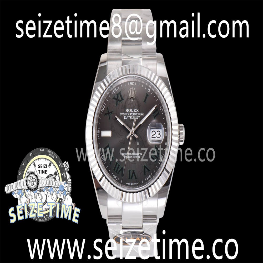 DateJust 41 126334 SS Clean 1:1 Best Edition 904L Steel Gray Dial Green Roman on Oyster Bracelet VR3235