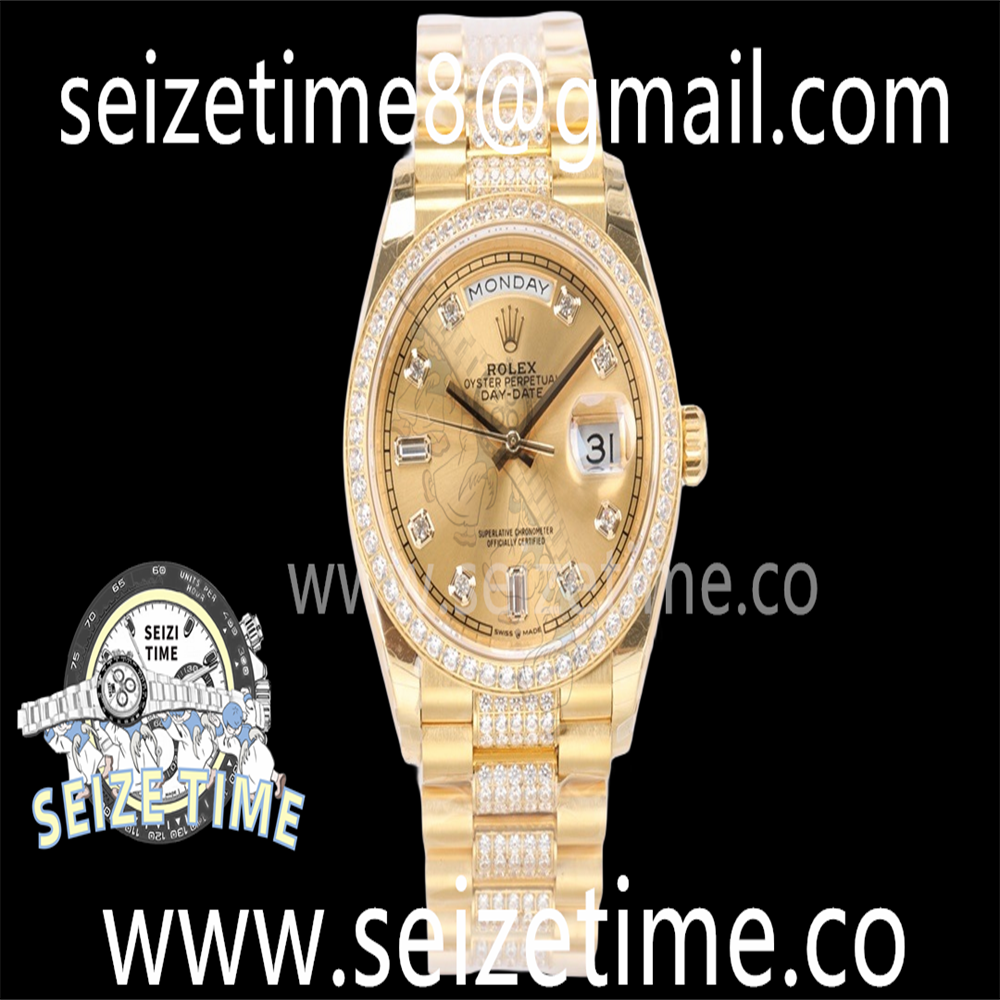Day-Date 36mm 128348 YG EWF Best Edition Diamond Bezel YG Dial on YG Diamond President Bracelet A3255