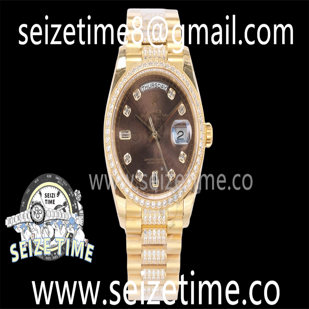 Day-Date 36mm 128348 YG EWF Best Edition Diamond Bezel Brown Dial on YG Diamond President Bracelet A3255