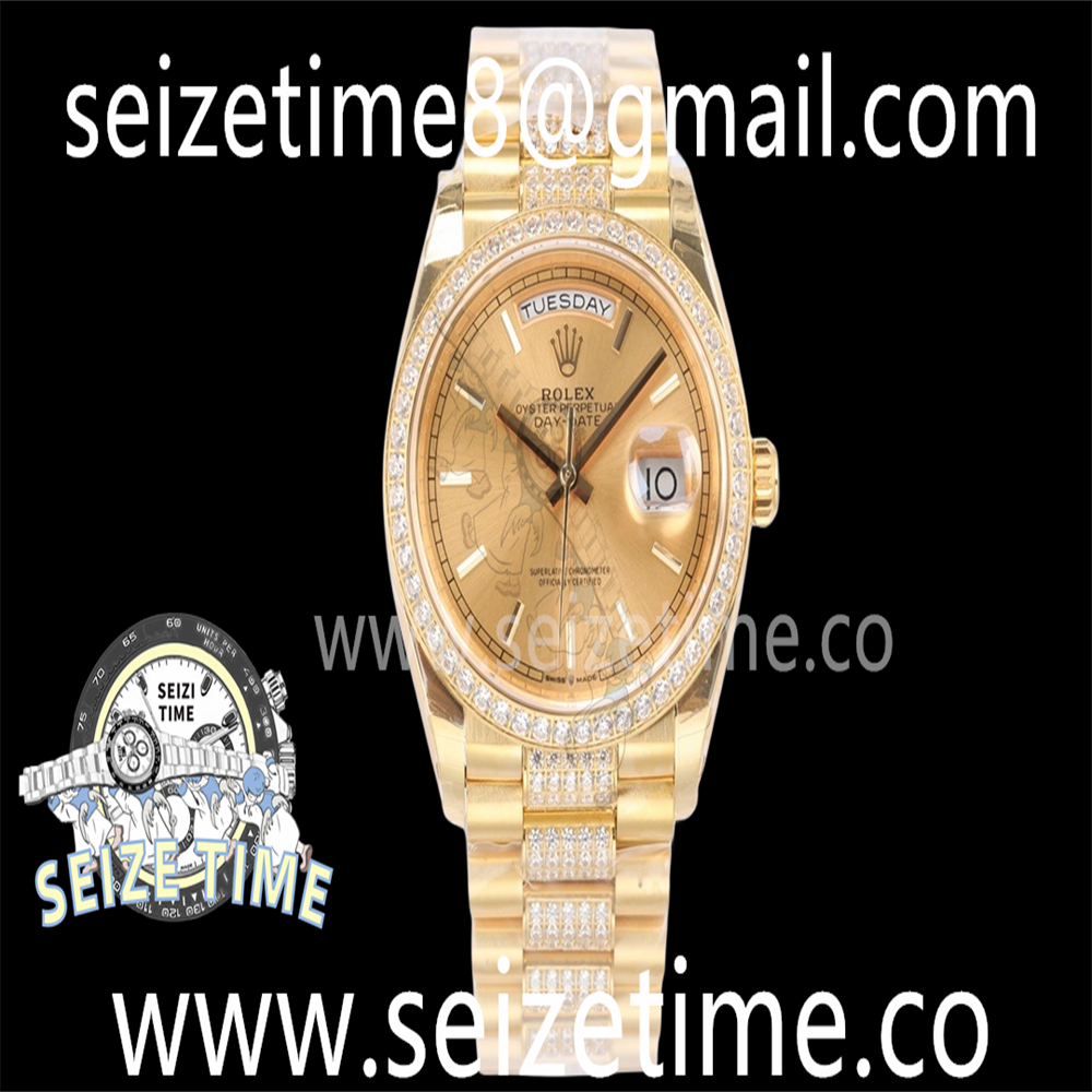 Day-Date 36mm 128348 YG EWF Best Edition Diamond Bezel YG Dial on YG Diamond President Bracelet A3255