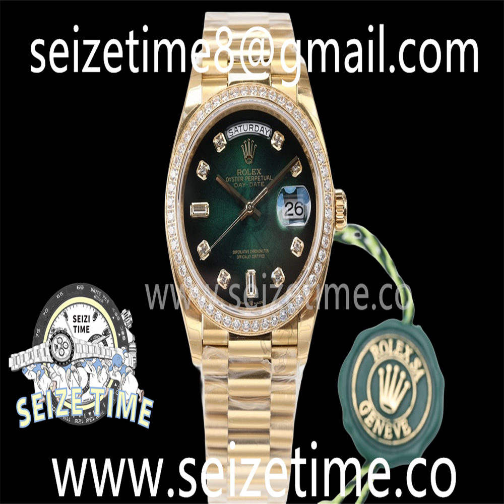 Day-Date 36 YG 128238 EWF Best Edition Diamond Bezel Green Gradient Dial Crystal Markers on President Bracelet A3255