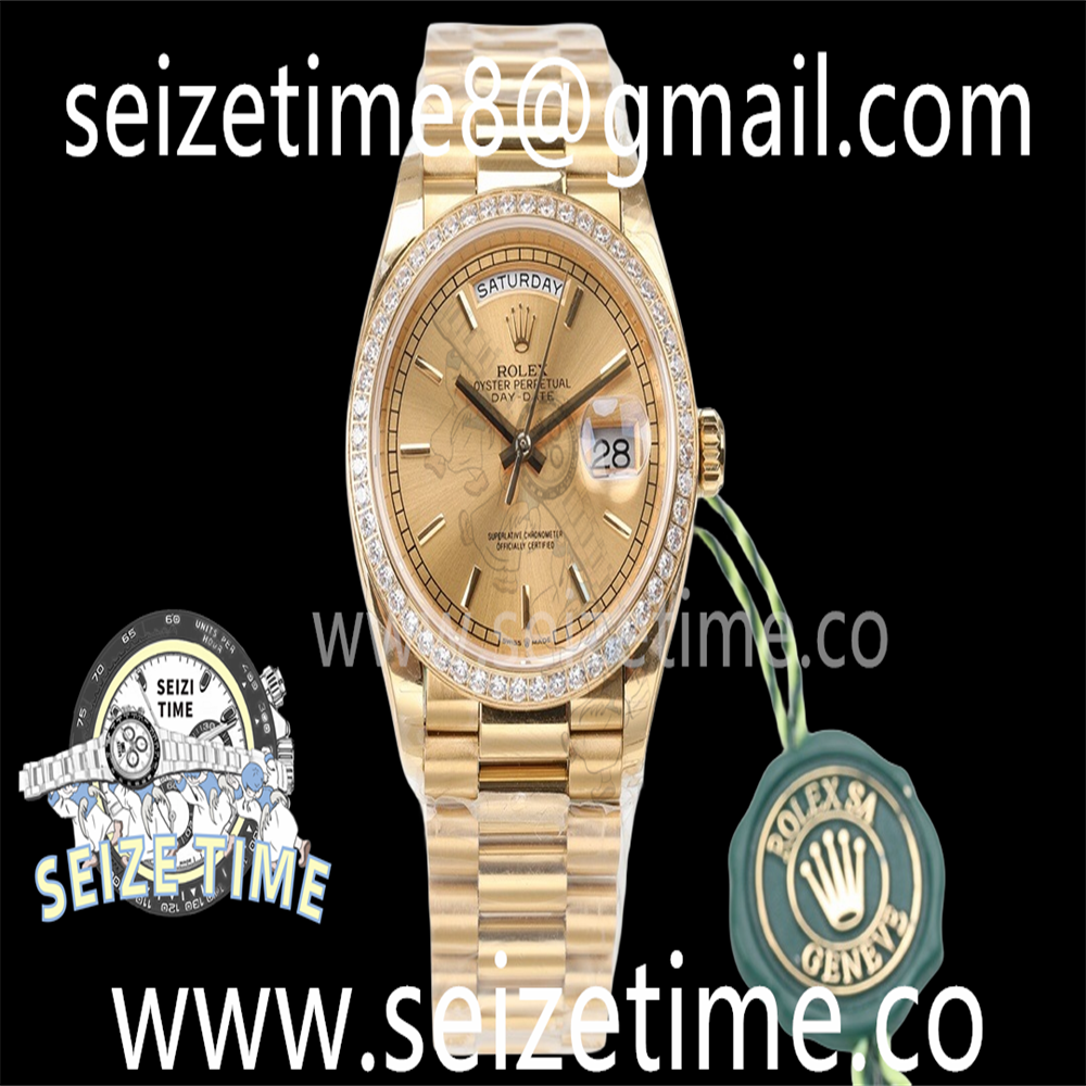 Day-Date 36 YG 128238 EWF Best Edition Diamond Bezel YG Dial Crystal Markers on President Bracelet A3255