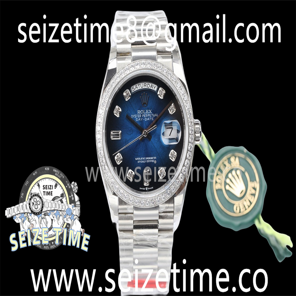 Day-Date 36 SS 128239 EWF Best Edition Diamond Bezel Blue Gradient Dial Crystral Markers on President Bracelet A3255