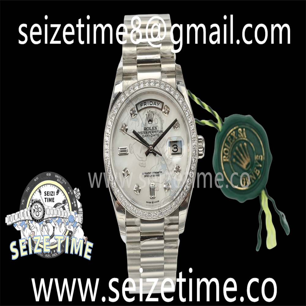 Day-Date 36 SS 128239 EWF Best Edition Diamond Bezel White MOP Dial Crystral Markers on President Bracelet A3255