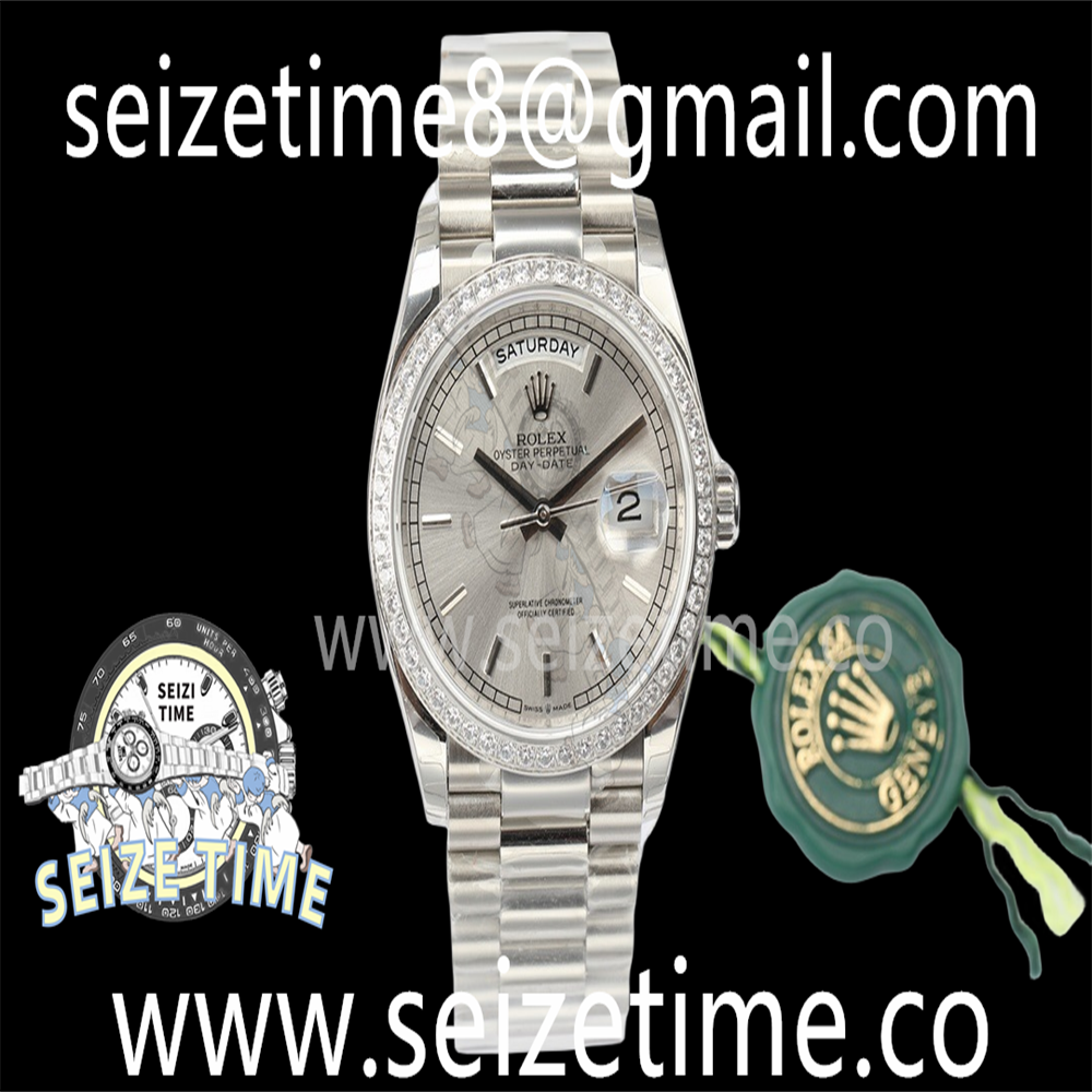 Day-Date 36 SS 128239 EWF Best Edition Diamond Bezel Silver Dial Crystral Markers on President Bracelet A3255