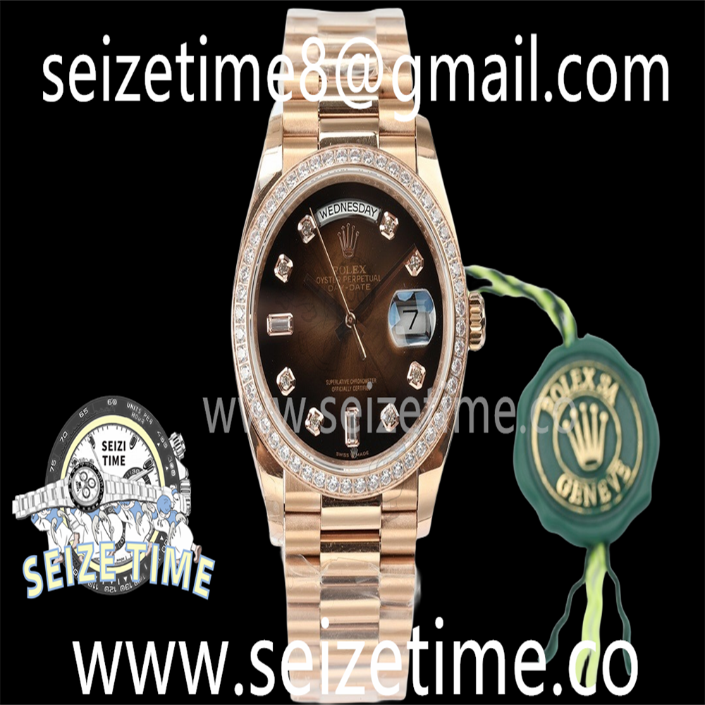 Day-Date 36 RG 128235 EWF Best Edition Diamond Bezel Brown Gradient Dial Crystal Markers on President Bracelet A3255