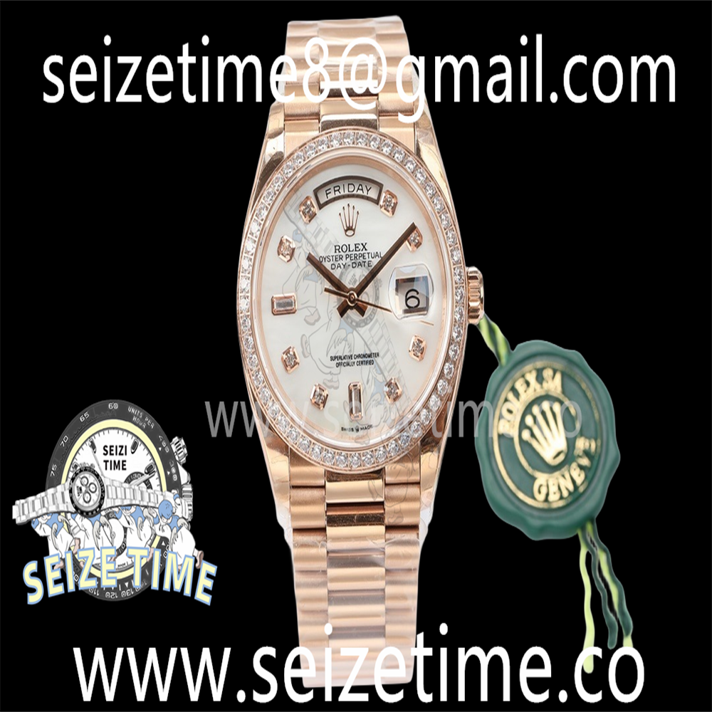 Day-Date 36 RG 128235 EWF Best Edition Diamond Bezel White MOP Dial Crystal Markers on President Bracelet A3255