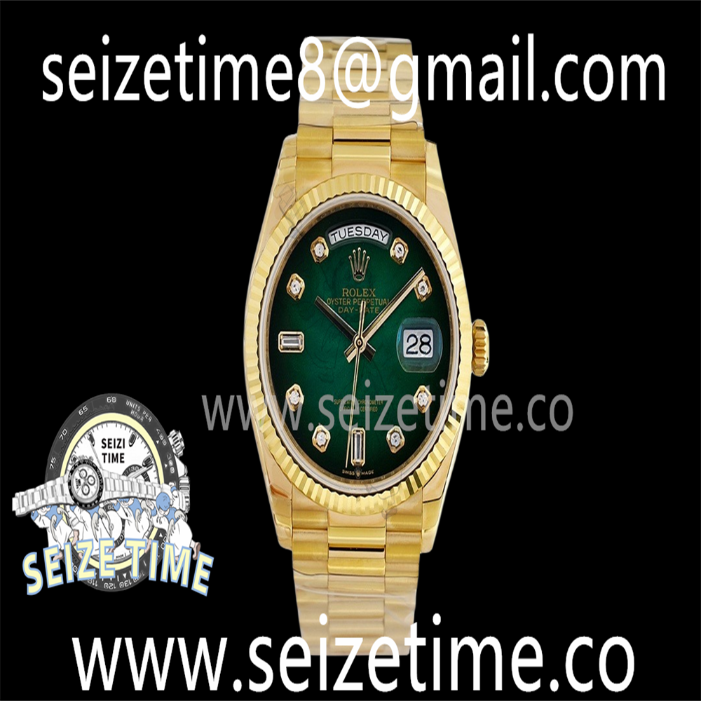 Day-Date 36 YG 128238 EWF Best Edition Green Gradient Dial Crystal Markers on President Bracelet A3255