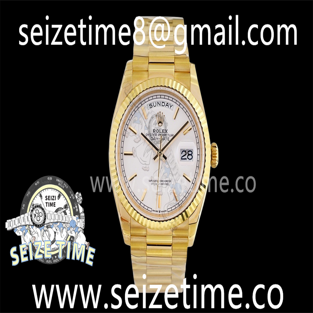 Day-Date 36 YG 128238 EWF Best Edition White Dial Stick Markers on President Bracelet A3255
