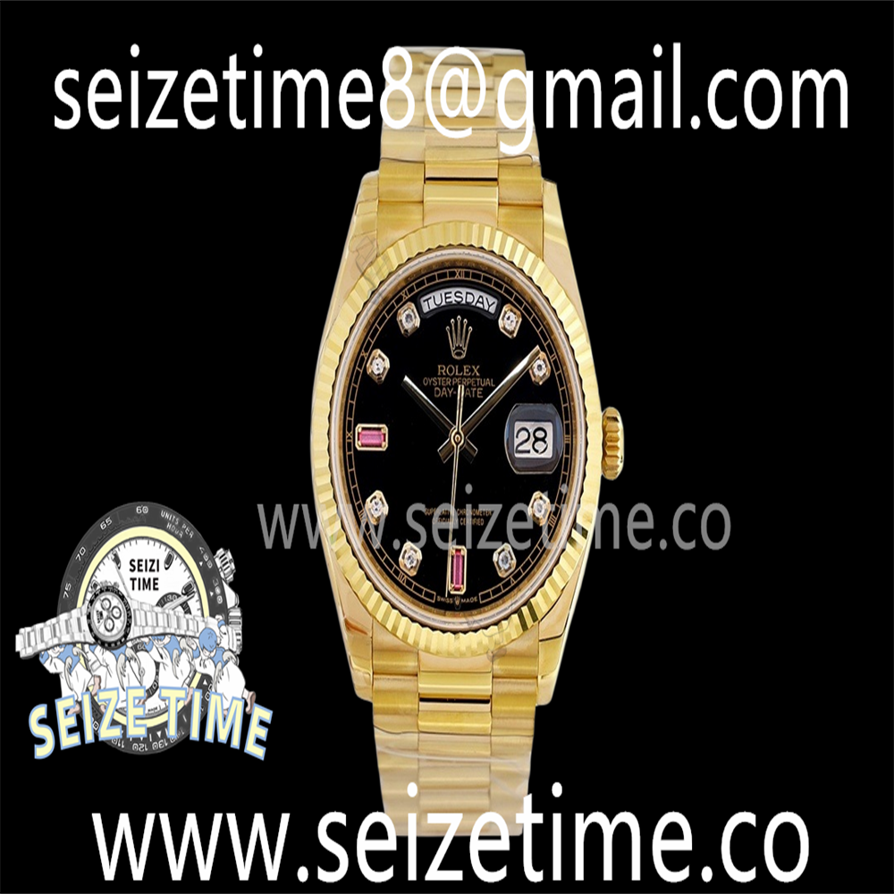 Day-Date 36 YG 128238 EWF Best Edition Black Dial Crystal Markers on President Bracelet A3255