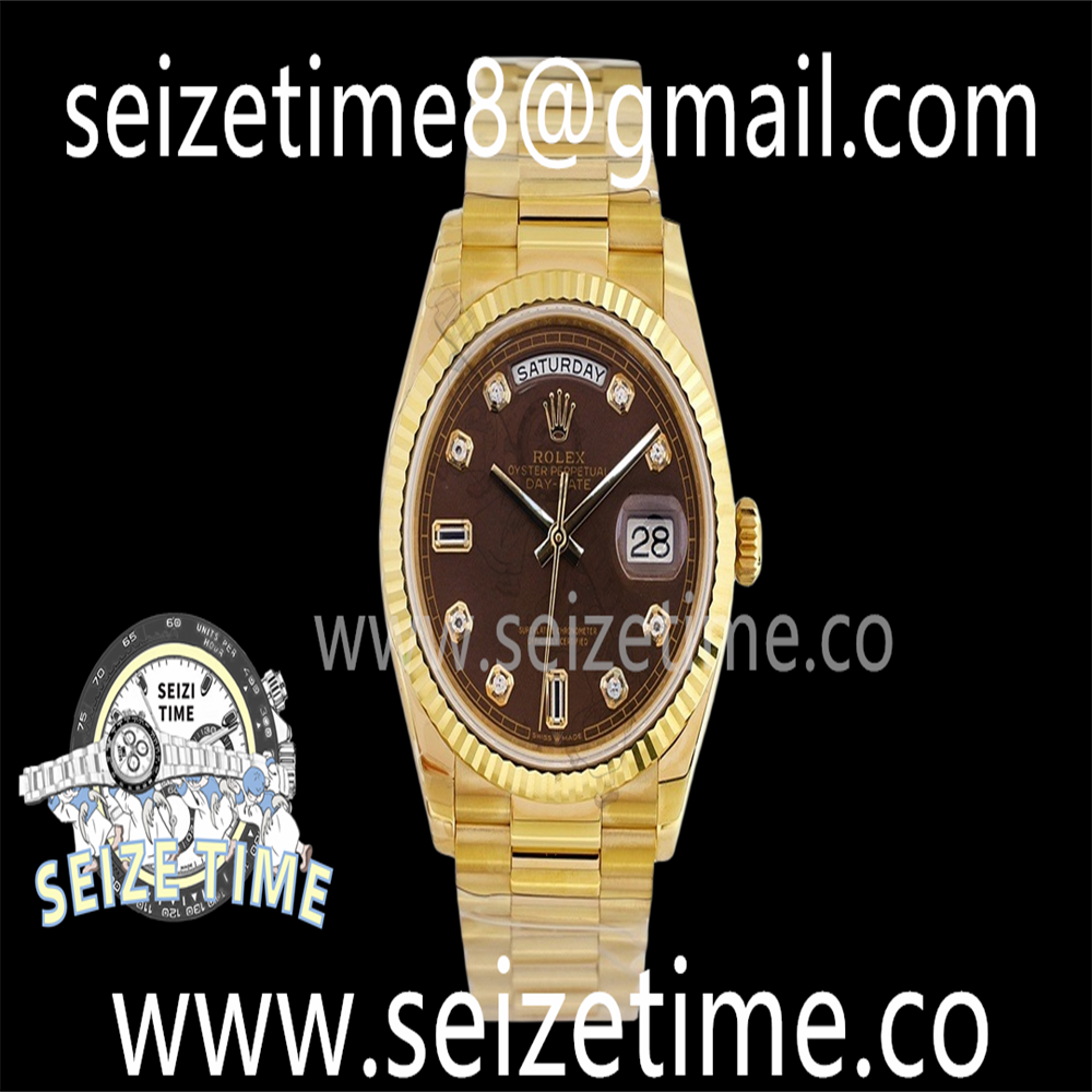 Day-Date 36 YG 128238 EWF Best Edition Brown Dial Crystal Markers on President Bracelet A3255