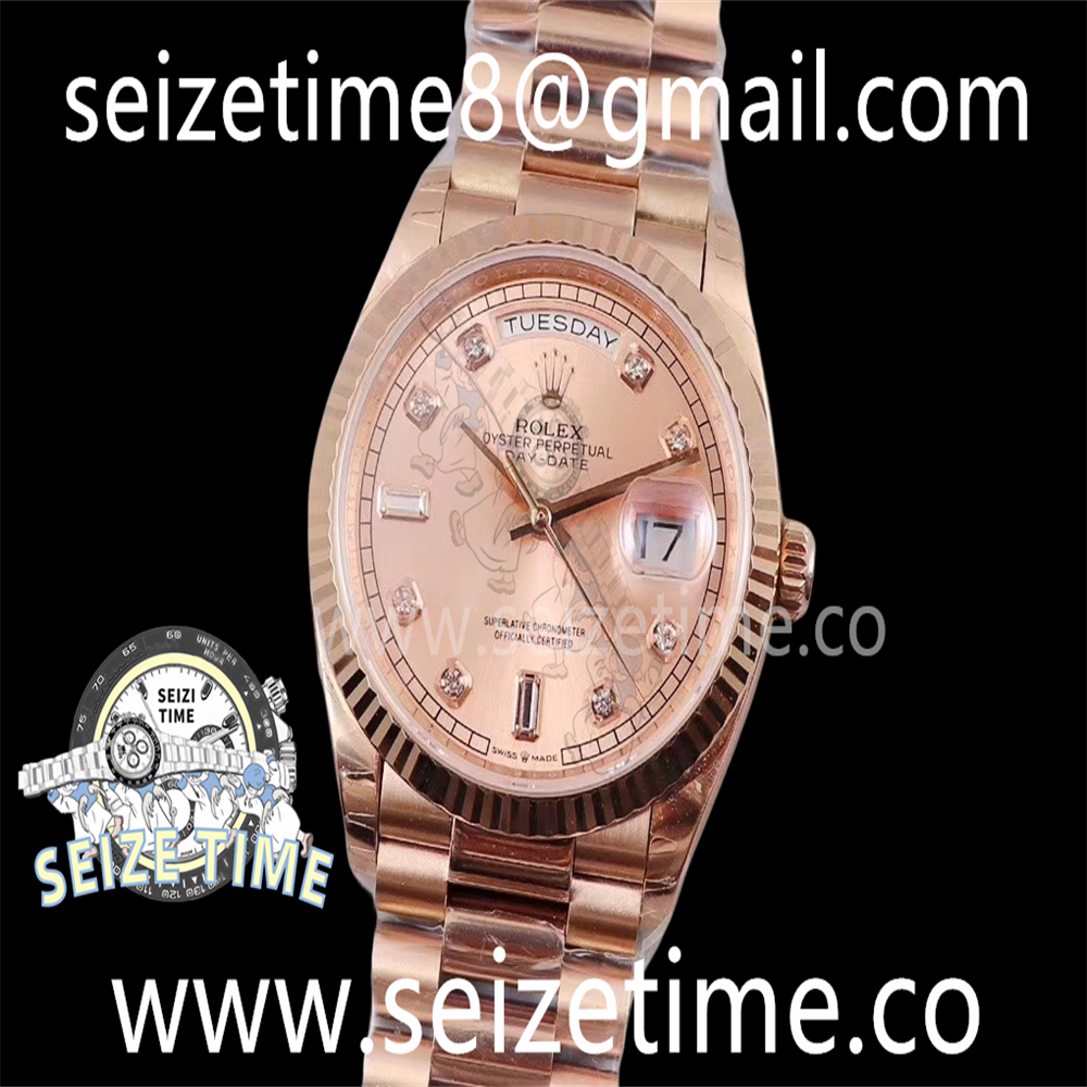 Day-Date 36 RG 128235 EWF Best Edition RG Dial Crystal Markers on President Bracelet A3255