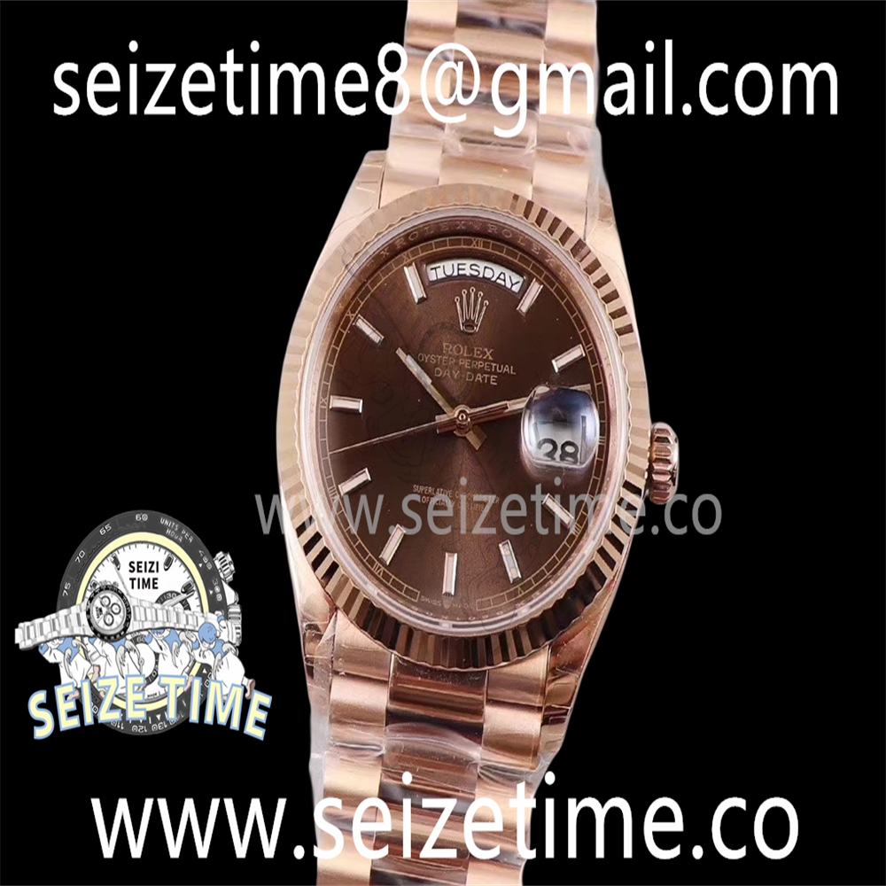 Day-Date 36 RG 128235 EWF Best Edition Brown Dial Stick Markers on President Bracelet A3255