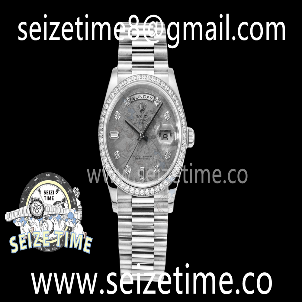 Day-Date 36mm 904L SS RAF 1:1 Best Edition Diam Bezel Meteorite Dial on SS President Bracelet A2836