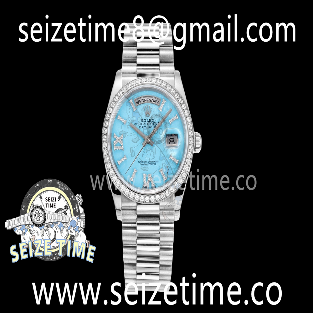 Day-Date 36mm 904L SS RAF 1:1 Best Edition Diam Bezel Turquoise Dial on SS President Bracelet RAF A2836
