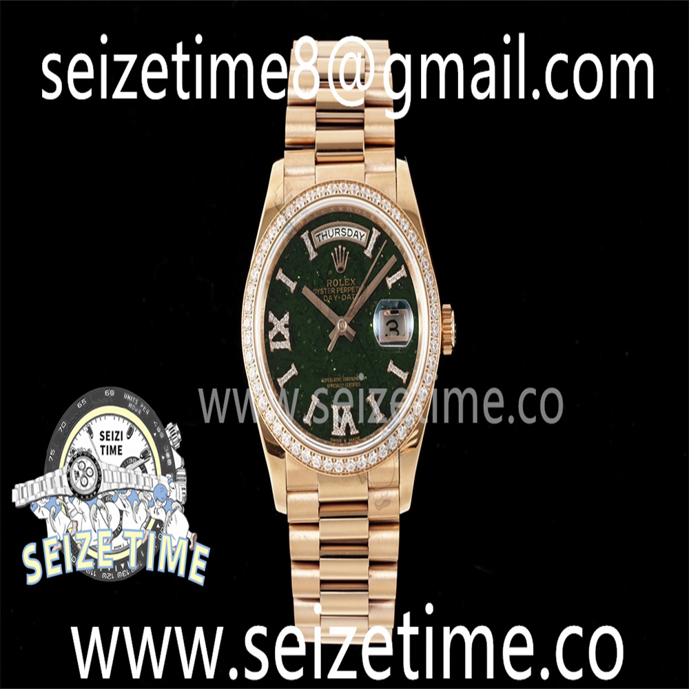 Day Date 36 RG RAF 1:1 Best Edition Green Stone Dial Diamonds Bezel on RG Bracelet A2836