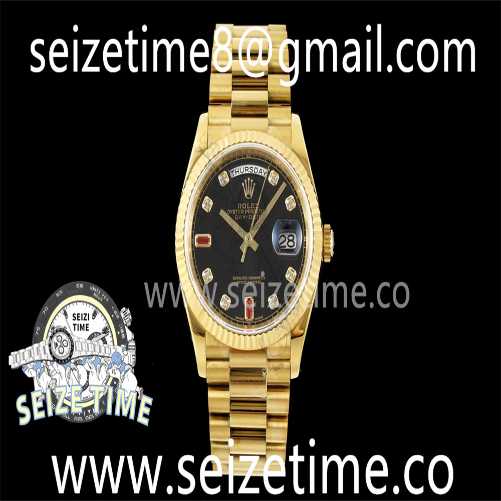 Day Date 36 YG RAF Best Edition Black Diamonds on YG Bracelet A2836