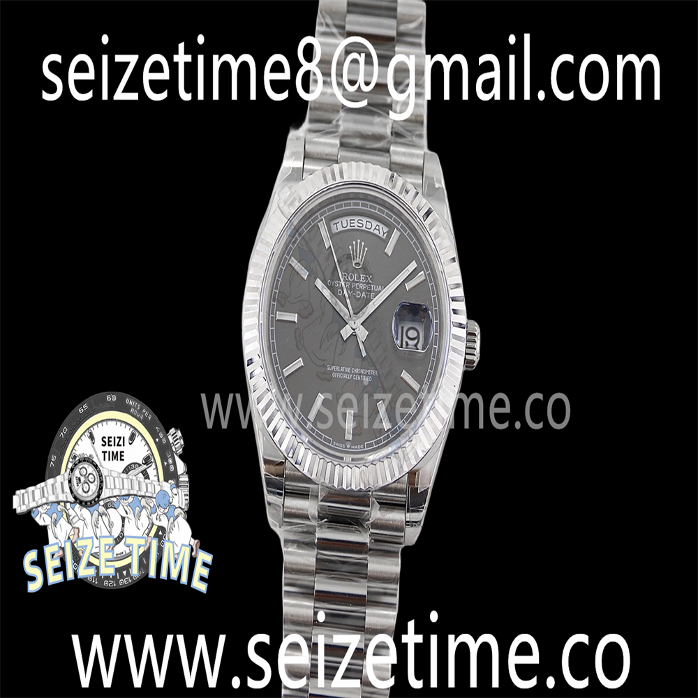 Day Date 40 SS 904L Steel TWSF 1:1 Best Edition Black Stick Dial on SS Bracelet A2836