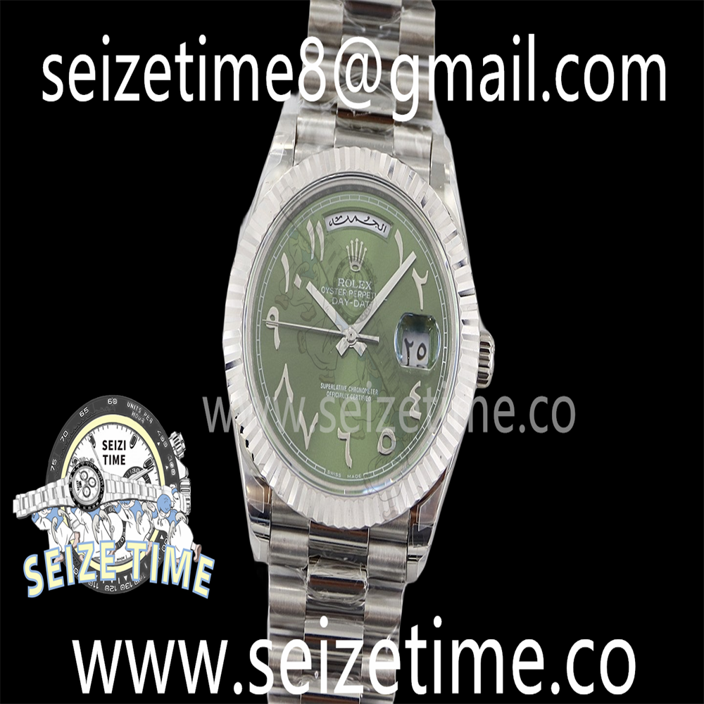 Day Date 40 SS 904L Steel TWSF 1:1 Best Edition Green Arabic Dial on SS Bracelet A2836