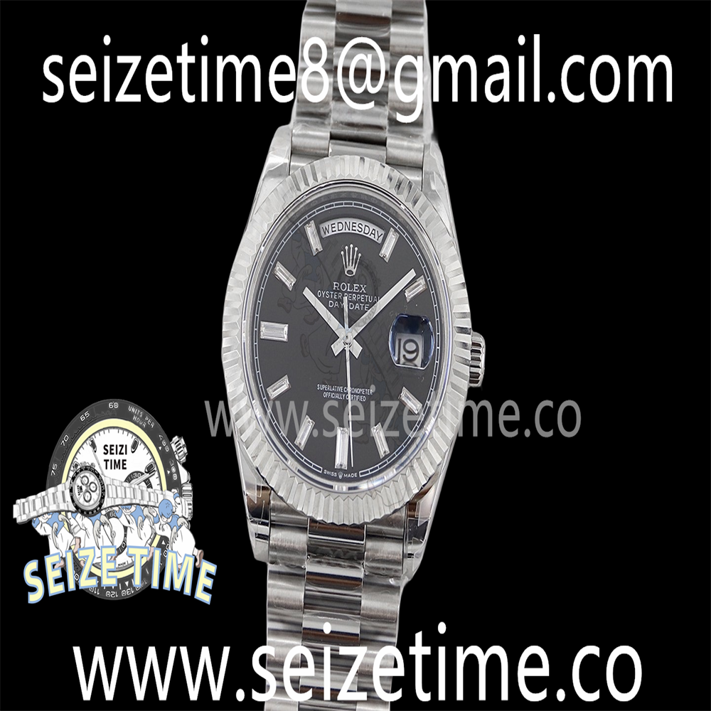 Day Date 40 SS 904L Steel TWSF 1:1 Best Edition Black Crystal Dial on SS Bracelet A2836