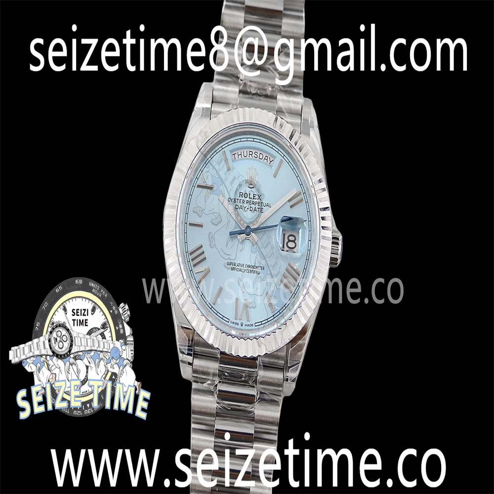 Day Date 40 SS 904L Steel TWSF 1:1 Best Edition Ice Blue Roman Dial on SS Bracelet A2836