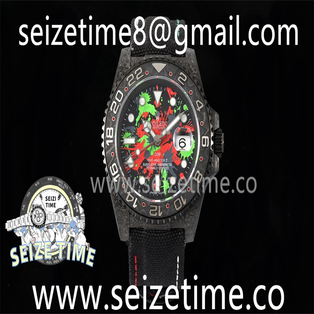 GMT Carbon DIWF Best Edition Black Graffiti Dial on Black Nylon Strap SA3285 CHS V2