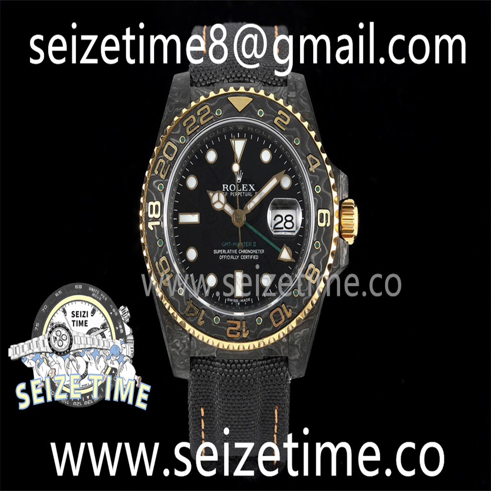 GMT Carbon DIWF Best Edition Black Dial Green Hand YG Bezel on Black Nylon Strap SA3285 CHS V2
