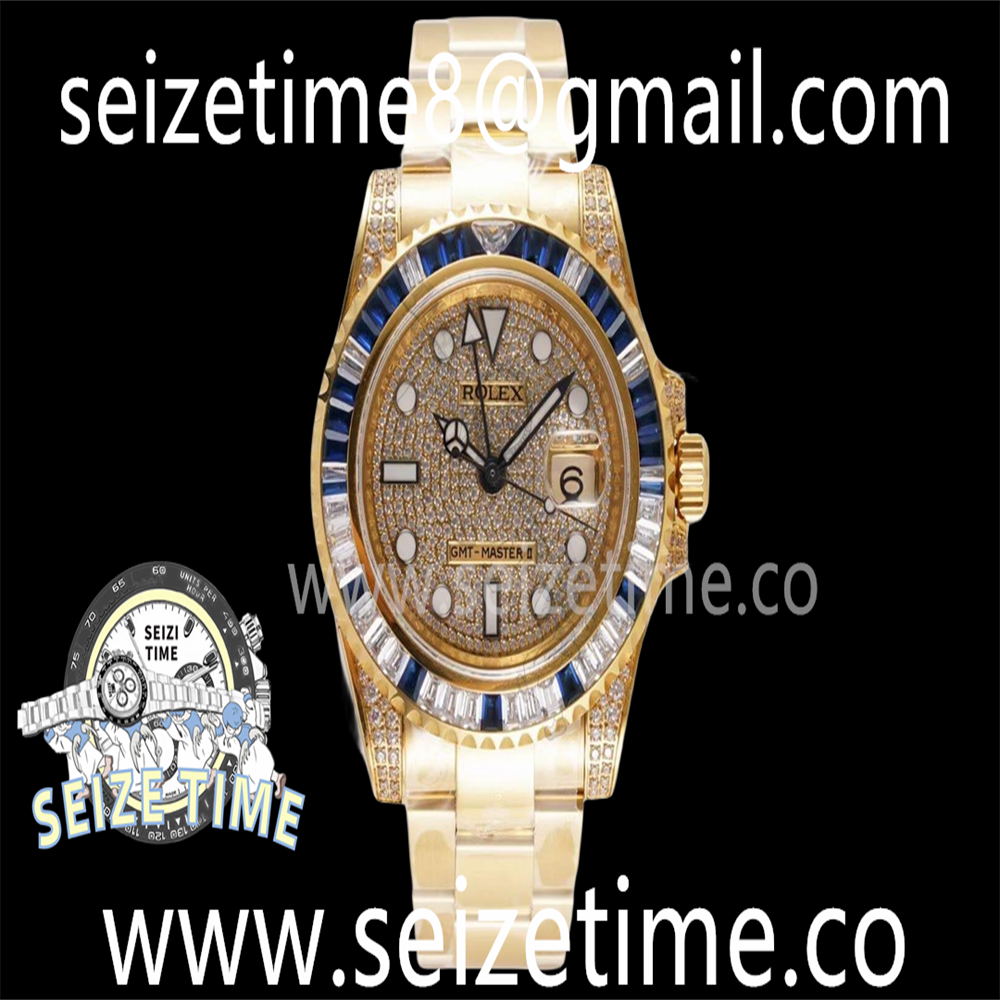 GMT-Master II 904L YG ROF 1:1 Best Edition Ruby Bezel Diamond Dial on YG Oyster Bracelet A2836