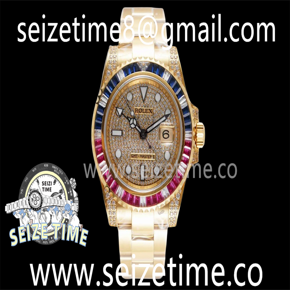 GMT-Master II 904L YG ROF 1:1 Best Edition Ruby Bezel Diamond Dial on YG Oyster Bracelet A2836