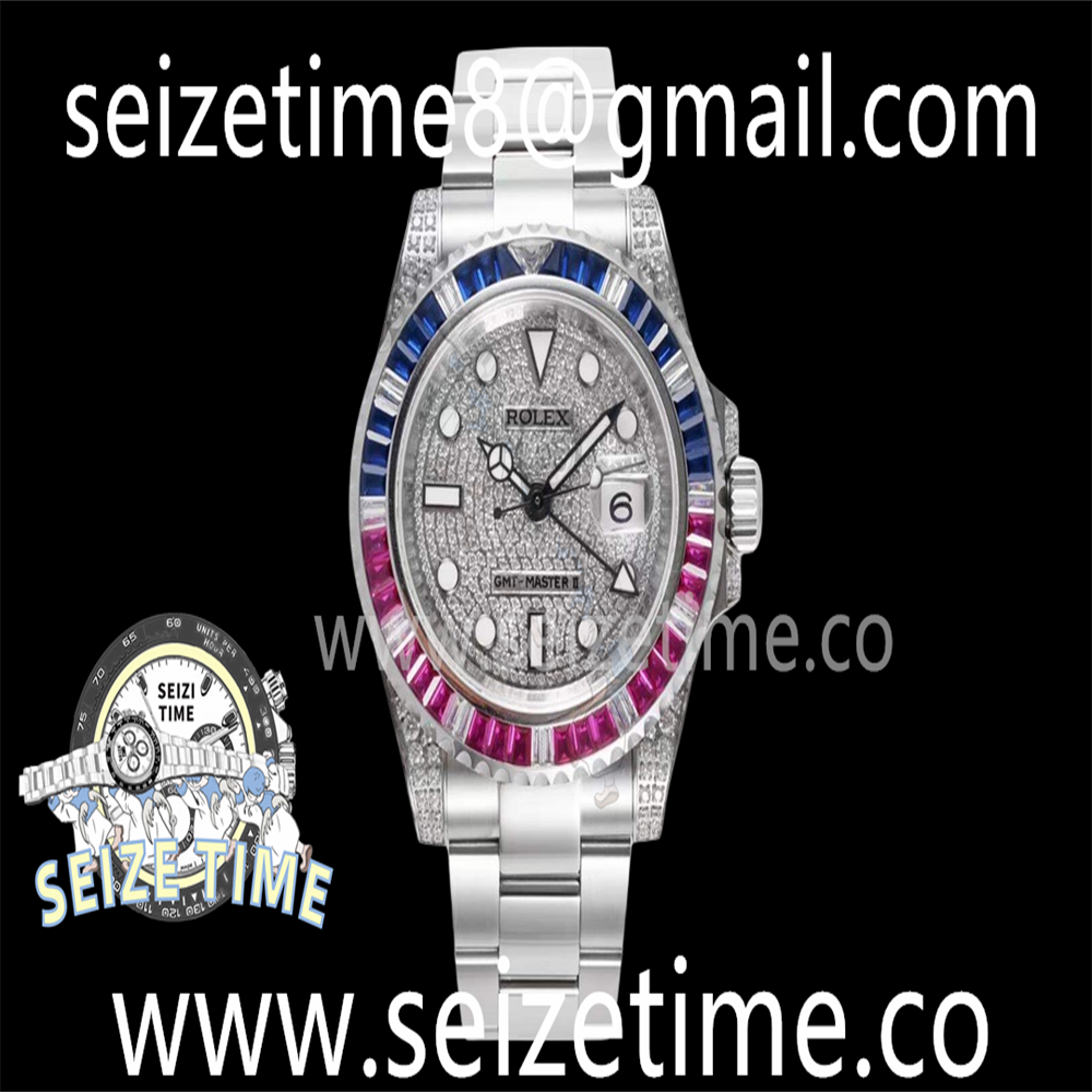 GMT-Master II 904L SS ROF 1:1 Best Edition Ruby Bezel Diamond Dial on SS Oyster Bracelet A2836