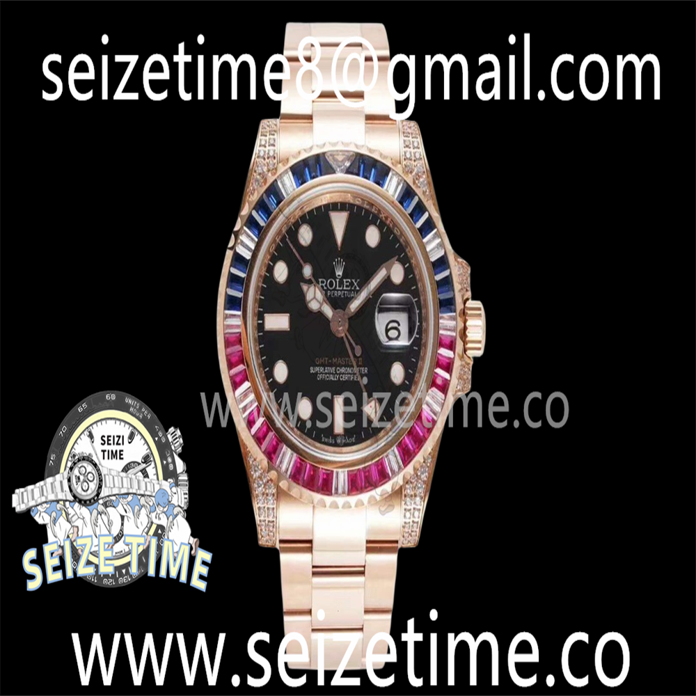 GMT-Master II 904L RG ROF 1:1 Best Edition Ruby Bezel Black Dial on RG Oyster Bracelet A2836