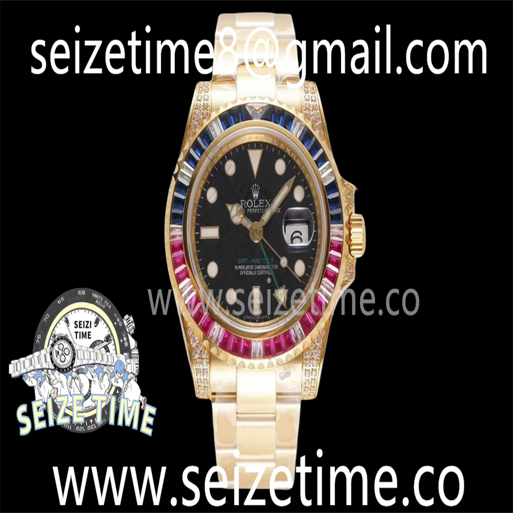 GMT-Master II 904L YG ROF 1:1 Best Edition Ruby Bezel Black Dial on YG Oyster Bracelet A2836