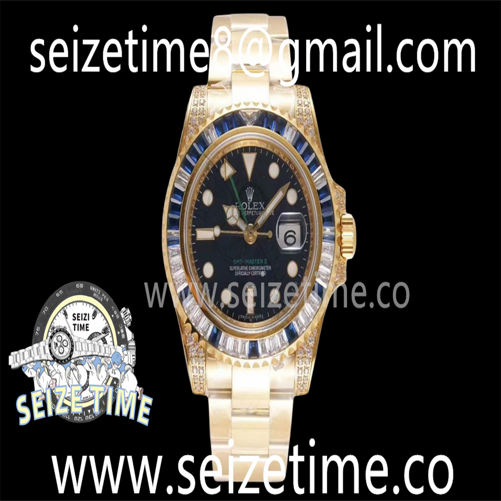 GMT-Master II 904L YG ROF 1:1 Best Edition Ruby Bezel Black Dial on YG Oyster Bracelet A2836