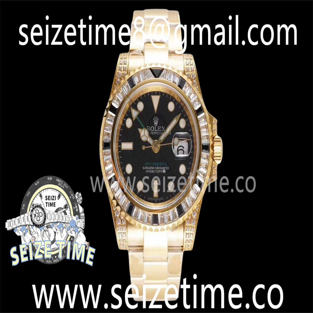 GMT-Master II 904L YG ROF 1:1 Best Edition Ruby Bezel Black Dial on YG Oyster Bracelet A2836