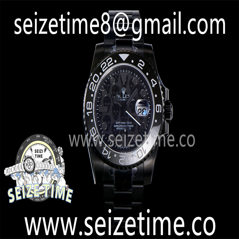 Titan Black “Revenge” GMT-Master II 116710 904L DLC LF 1:1 Best Edition Skull Dial on DLC Oyster Bracelet A3186