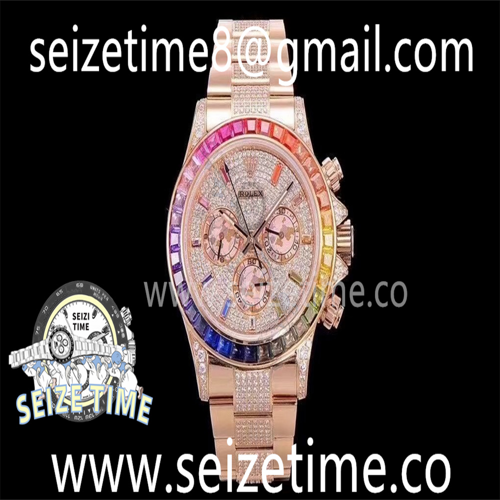 Daytona 116595RBOW RG Rainbow Crystal JHF Best Edition Diamonds Dial on RG Diamonds Bracelet A4130