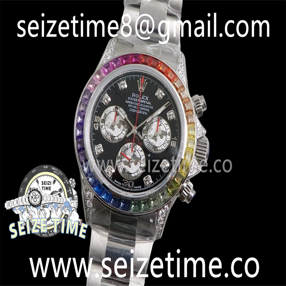 Daytona 116599RBOW 904L SS Best Edition Diam Bezel Black Dial on SS Bracelet A4130